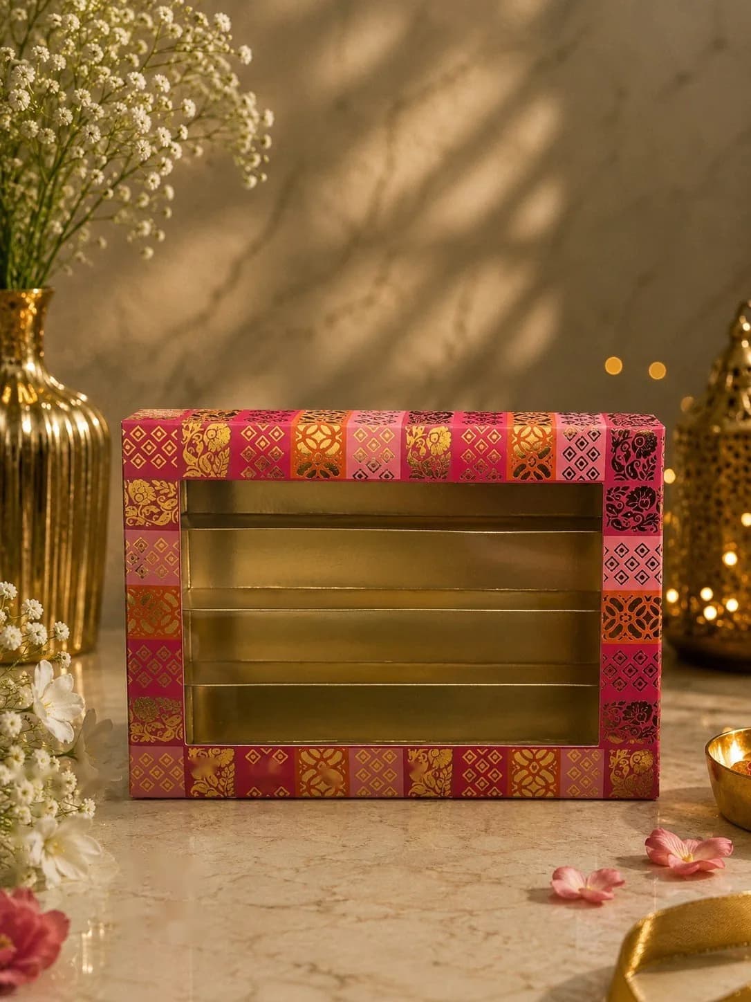 Gulabi Patchwork Mithai Box 1 kg, code NB-M1K-03